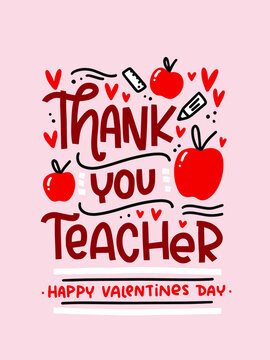Happy Valentines day thank you teacher card vector design.