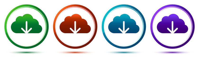 Cloud download icon artistic frame round button set illustration