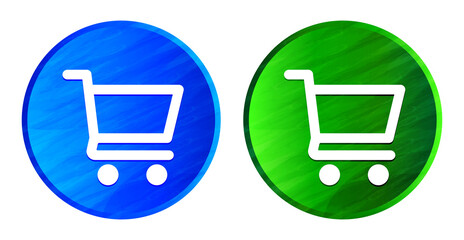 Shopping cart icon grunge texture round button set illustration