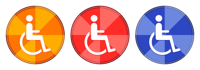 Wheelchair handicap icon burst light round button set illustration