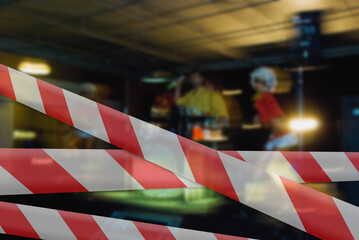 Concert hall with caution barrier tape due to coronavirus