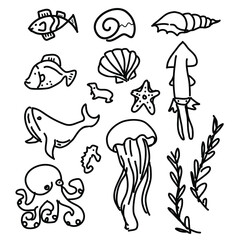 icon set sea animals. 