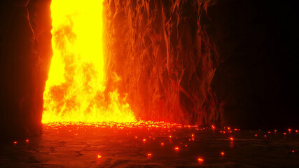 Fototapeta Hell gates. hell fire. Devil portal. Sinner. Religious concept. 3d rendering. obraz