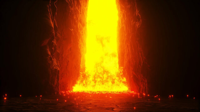 Hell gates. hell fire. Devil portal. Sinner. Religious concept. 3d rendering.