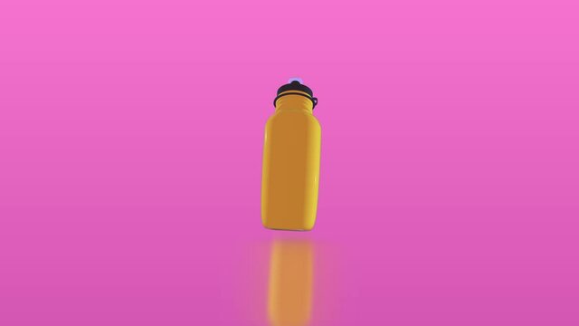 Bottle on an isolated pink background. Bottle rotates slowly in air. Realistic 3d animation.