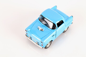 Blue car model on white background
