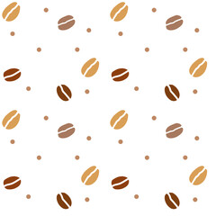 コーヒー豆のシームレスパターン背景　白背景