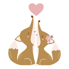 Cute fox couple in love. Cartoon fox vector illustration.