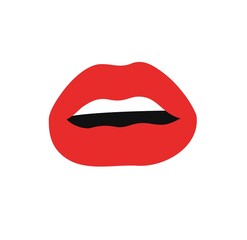 Sexy Female Lips with Matt Red Lipstick. Flat Style Vector Fashion Illustration Woman Mouth. Gestures Collection Expressing Different Emotions