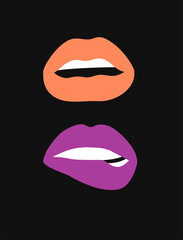 Sexy Female Lips with Matt Colorful Lipstick. Flat Style Vector Fashion Illustration Woman Mouth. Gestures Collection Expressing Different Emotions