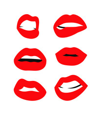 Fototapeta na wymiar Sexy Female Lips with Matt Red Lipstick and quote. Flat Style Vector Fashion Illustration Woman Mouth and text. Gestures Collection Expressing Different Emotions