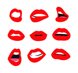 Sexy Female Lips with Matt Red Lipstick and quote. Flat Style Vector Fashion Illustration Woman Mouth and text. Gestures Collection Expressing Different Emotions