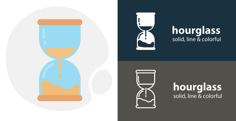 hourglass isolated vector flat icon with sandglass solid, line icons