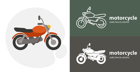 motorcycle isolated tool flat icon with motorcycle bike solid, line icons
