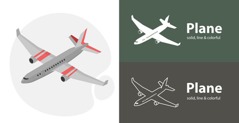 plane isolated tool flat icon with plane solid, line icons