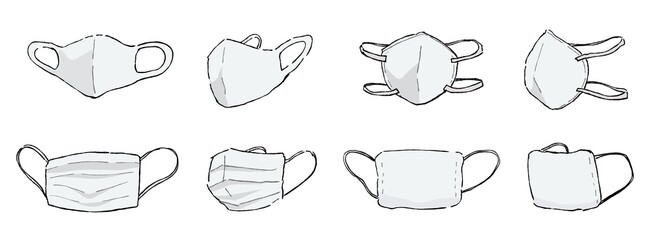 Masks of various shapes and materials Illustration white set