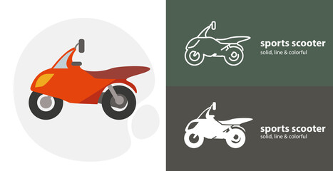sport style scooter isolated tool flat icon with scooter solid, line icons