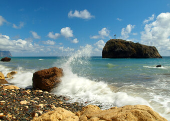 Jasper beach on the Black sea coast of Crimea, Sevastopol region
