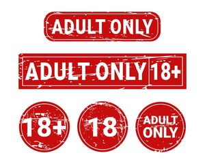 18 plus sign. Warning only for 18 years and ove. Eighteen years over. Under eighteen years prohibition sign. Adult only. Illustration vector