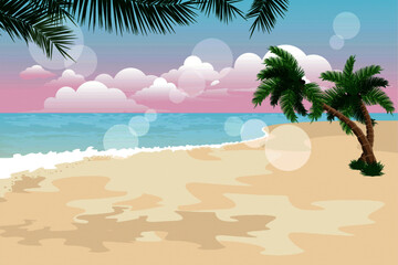 Fototapeta na wymiar Beach with beautiful coconut trees
