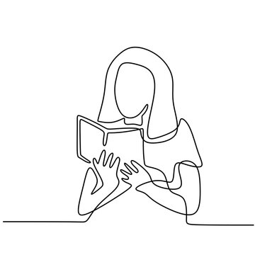 Free Vectors  Girl reading a line drawing book 2