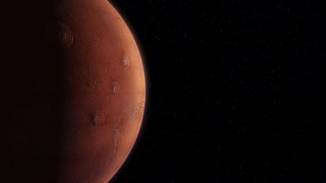 Mars and Phobos, planets of the solar system, space and stars, realistic 3D graphics, 3D Render, moving stars, planets