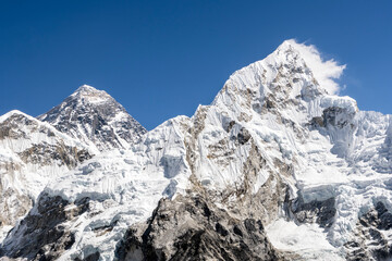 Mount Everest and Nuptse peak, Khumbu valley, Sagarmatha National Park, Nepal