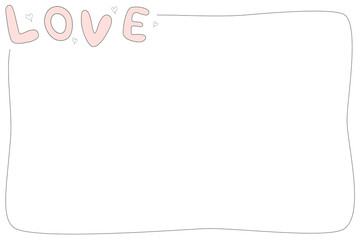Vector - Cute border with pink word “Love” and mini heart. Empty frame. Doodle style. Copy space.