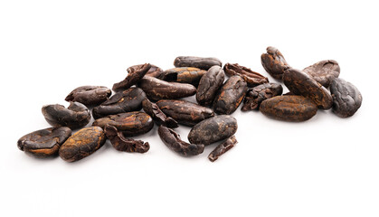cocoa bean with leaf isolated on white background