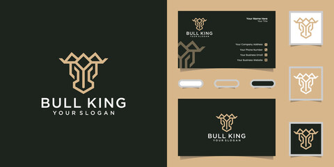 bull's head and crown with stylish line design template and business card