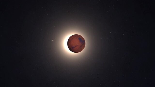 Mars and Phobos, planets of the solar system, space and stars, realistic 3D graphics, 3D Render, moving stars, planets