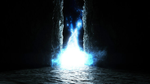 Magic, light portal with particles. Fairy place. Realistic 4k animation.