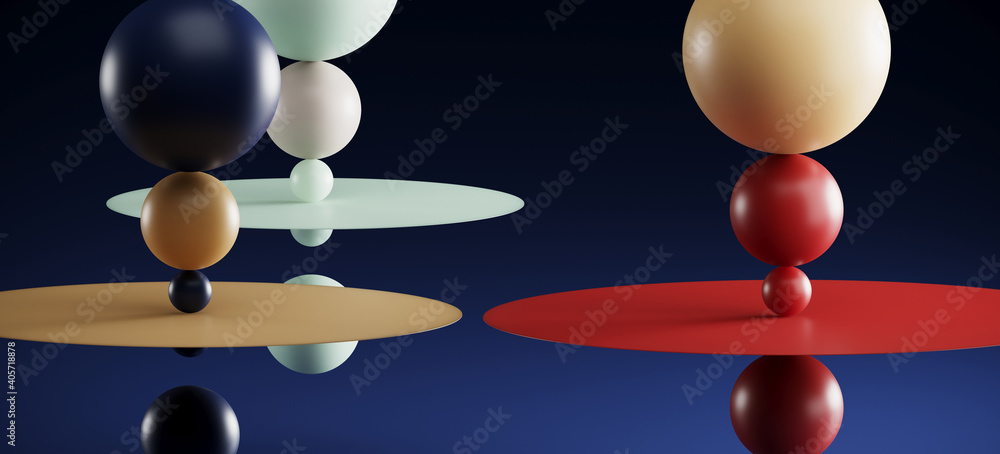 Poster abstract background for branding and minimal presentation. sphere and circular plane on dark blue ba