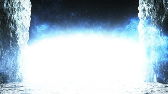 Magic, light portal with particles. Fairy place. Realistic 4k animation.