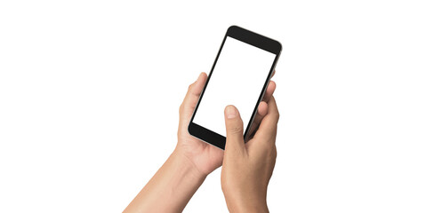 Hand holding smartphone device touching screen