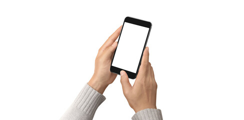 Hand holding smartphone device touching screen