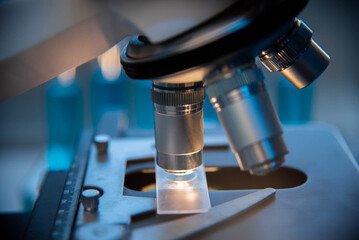 Microscope in labotary science closeup research