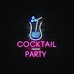 Cocktail Party  Neon Signs Vector. Design Template Neon Style