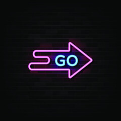 Go  Neon Signs Vector. Design Template Neon Style