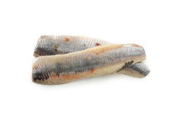 Fresh herring fish slices isolated on white background