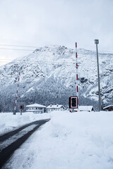 Rails covered by snow.