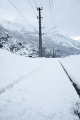 Fototapeta na wymiar Rails covered by snow.