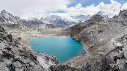 Papier Peint photo Makalu Vue depuis le sommet du col Kongma La vers les montagnes Makalu, Baruntse et Ama Dablam, trek des 3 hauts cols de l& 39 Everest, Népal