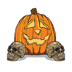Skull and pumpkin