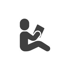 Man reading book vector icon. filled flat sign for mobile concept and web design. Sitting man with book glyph icon. Symbol, logo illustration. Vector graphics
