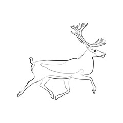Caribou. Outlined silhouette illustration of a running caribou isolated on a white background. Vector 10 EPS.