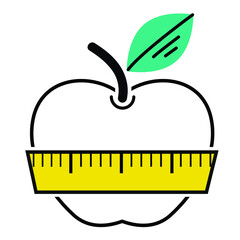 apple with measuring tape vector line art style illustration. symbol of healthy nutrition, fitness, diet icon 