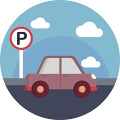 Airport icon. Parking sign. Car icon. 