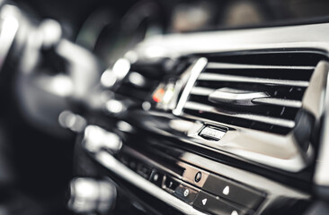 Luxury modern car interior. Automatic gearbox lever; Automatic transmission gearshift stick....