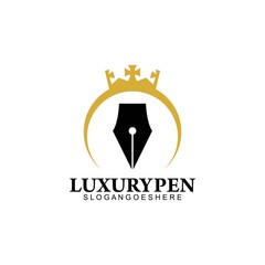 Luxury Pen with Crown Logo Template Design Vector, Emblem, Design Concept, Creative Symbol